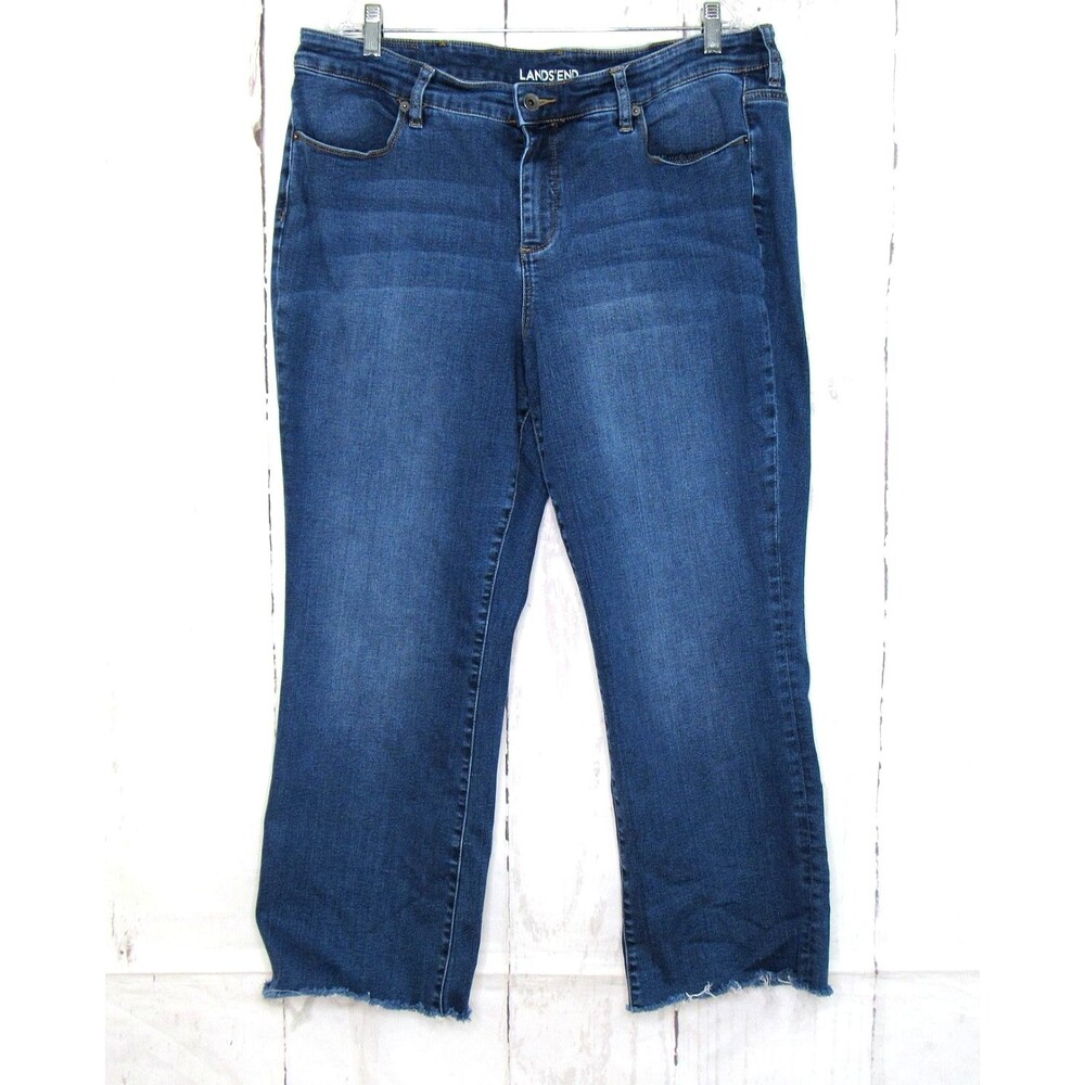 Lands' End Women's Bootcut Jeans Mid Rise Frayed Raw Hem Medium Wash Size 20W
